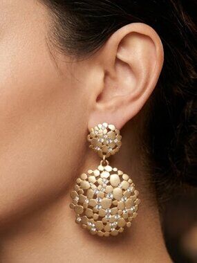 NWT ABS Goldtone drop earrings - filigree circles with rhinestones - 1 1/2" drop